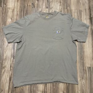 Carhartt Men Shirt 2XL Tan Original Fit Crew Neck Pocket Work Wear - TINY HOLE